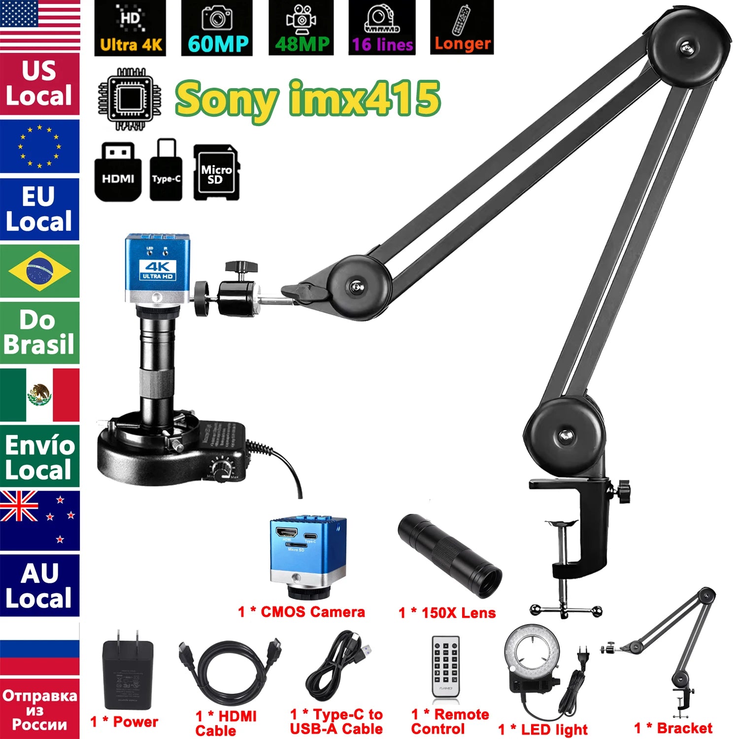 YIZHAN 4K Digital Microscope With Software, imx678 imx415 Sensor, 150X Electronic Microscope For Soldering, Reinforced Bracket