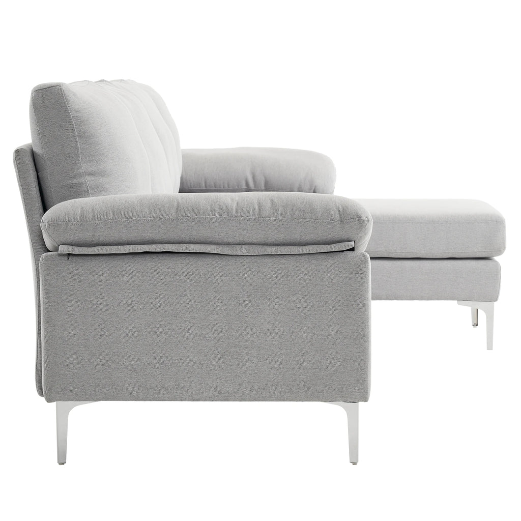 280 *140 *86cm L-Shaped Glossy With Iron Legs 4-Seater Indoor Modular Sofa Light Gray
