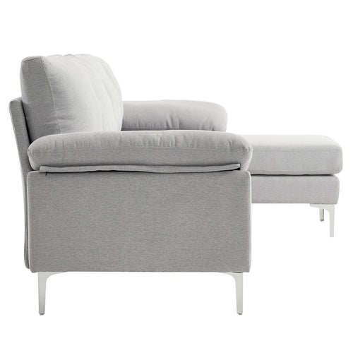 280 *140 *86cm L-Shaped Glossy With Iron Legs 4-Seater Indoor Modular Sofa Light Gray