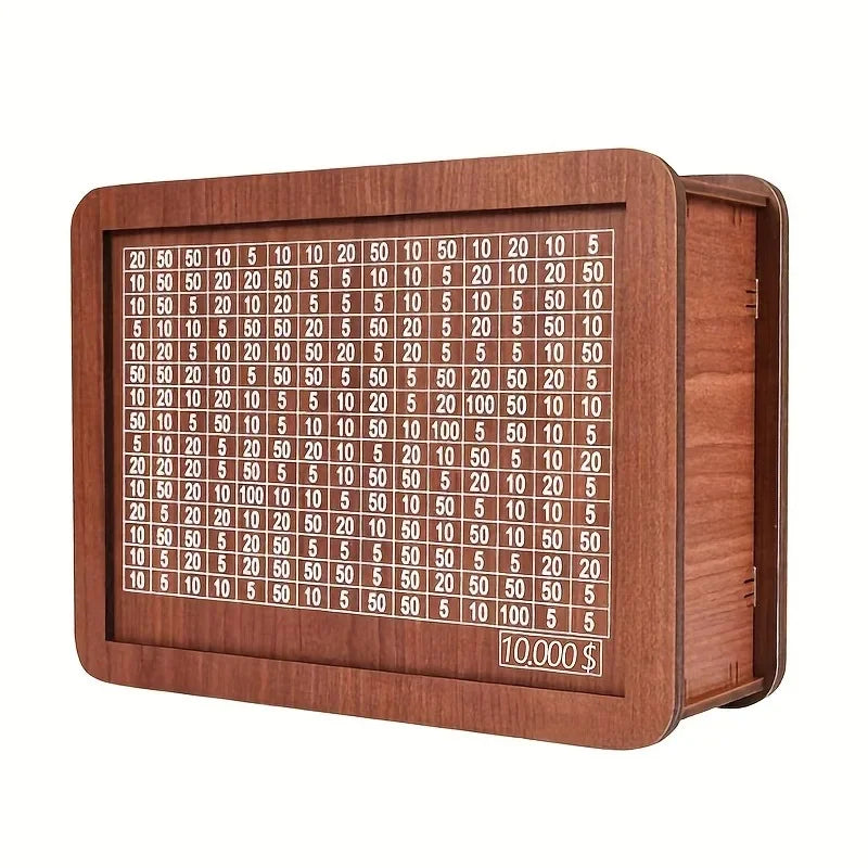 $10,000 Cash Vault Wooden Savings Box, Wooden Cash Savings Box, Adult Savings Box Coin Counter - Money Goals and Figures