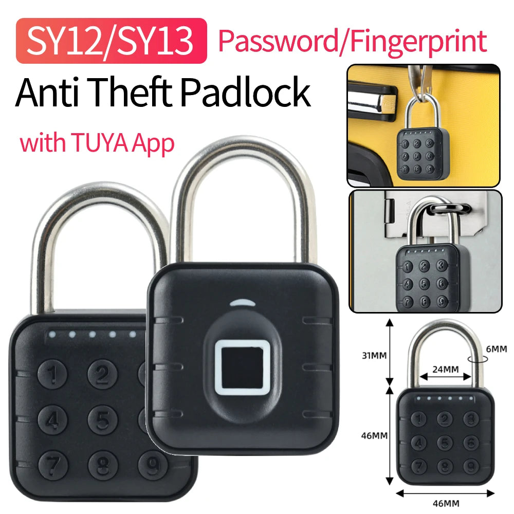 Anti Theft Padlock Keyless with Tuya APP Fingerprint Padlock Waterproof Battery-powered for Home Dormitory Factory Workshops