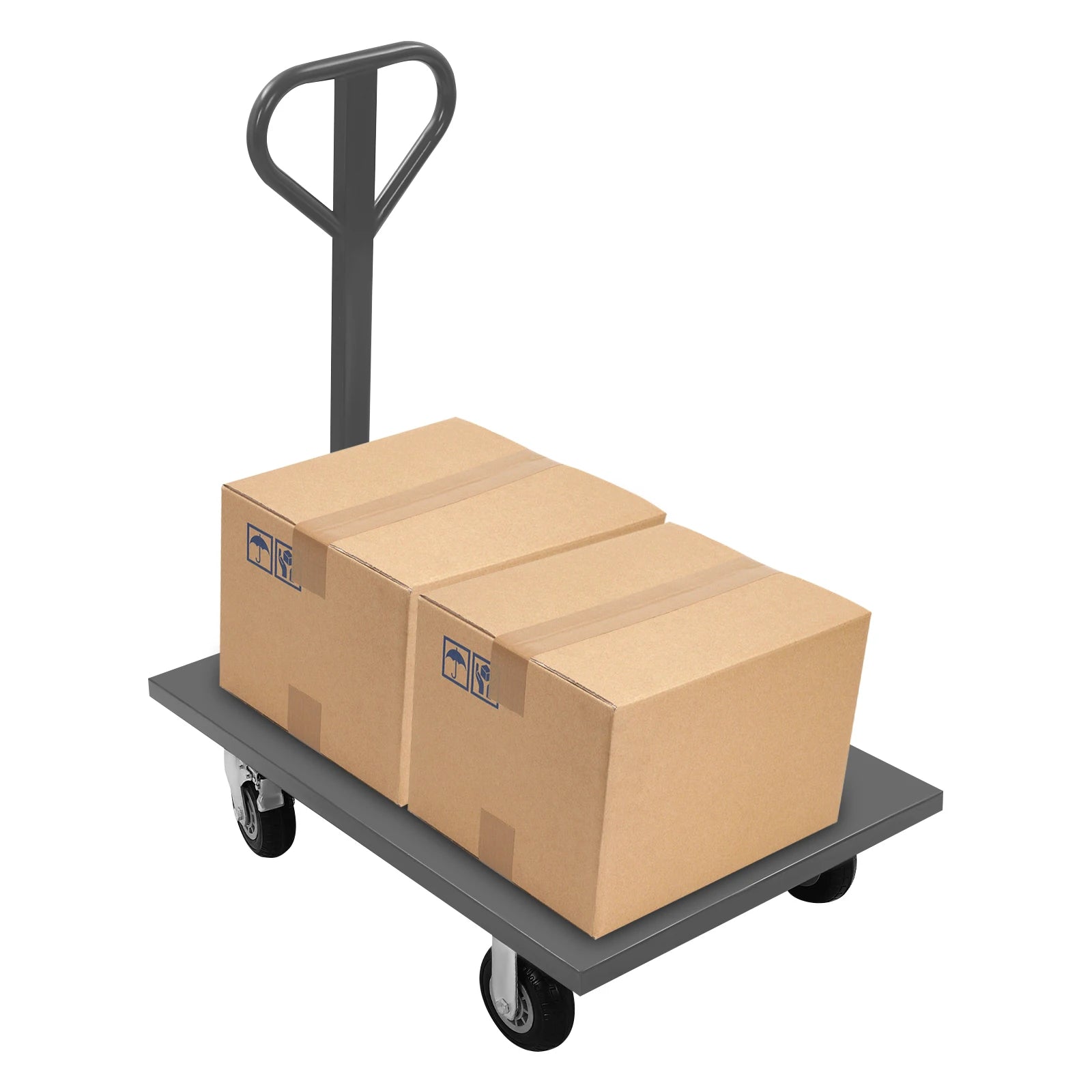 2000lbs  Steel Plate Cart  with Front Handle 360 Degree Swivel Gray 36*24in Dolly Cart with Wheels Heavy Duty 91.4*61*108.2cm