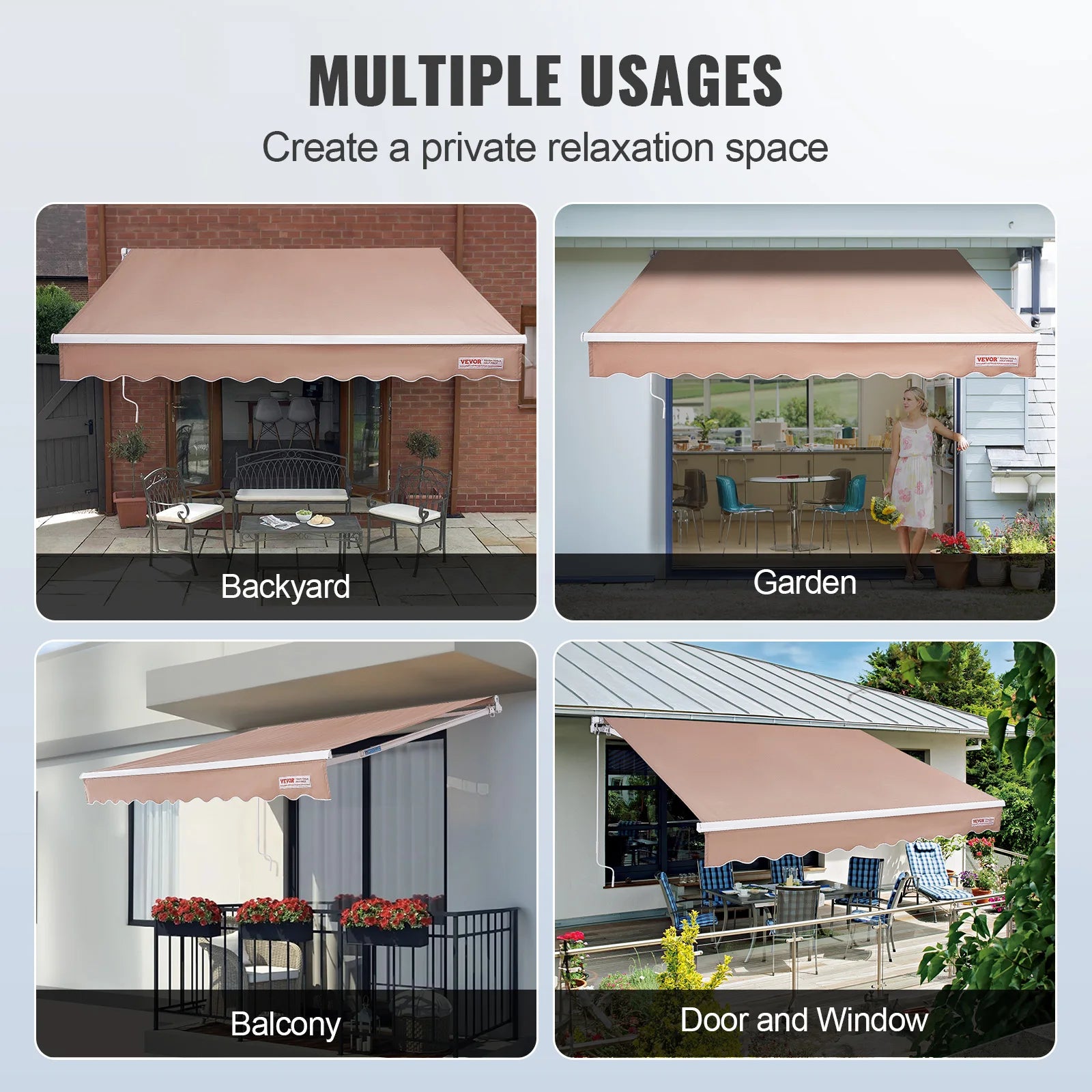 SucceBuy Manual Retractable Awning Outdoor  Retractable Sun Shade Water-Resistant Polyester Patio Door Window for Backyard