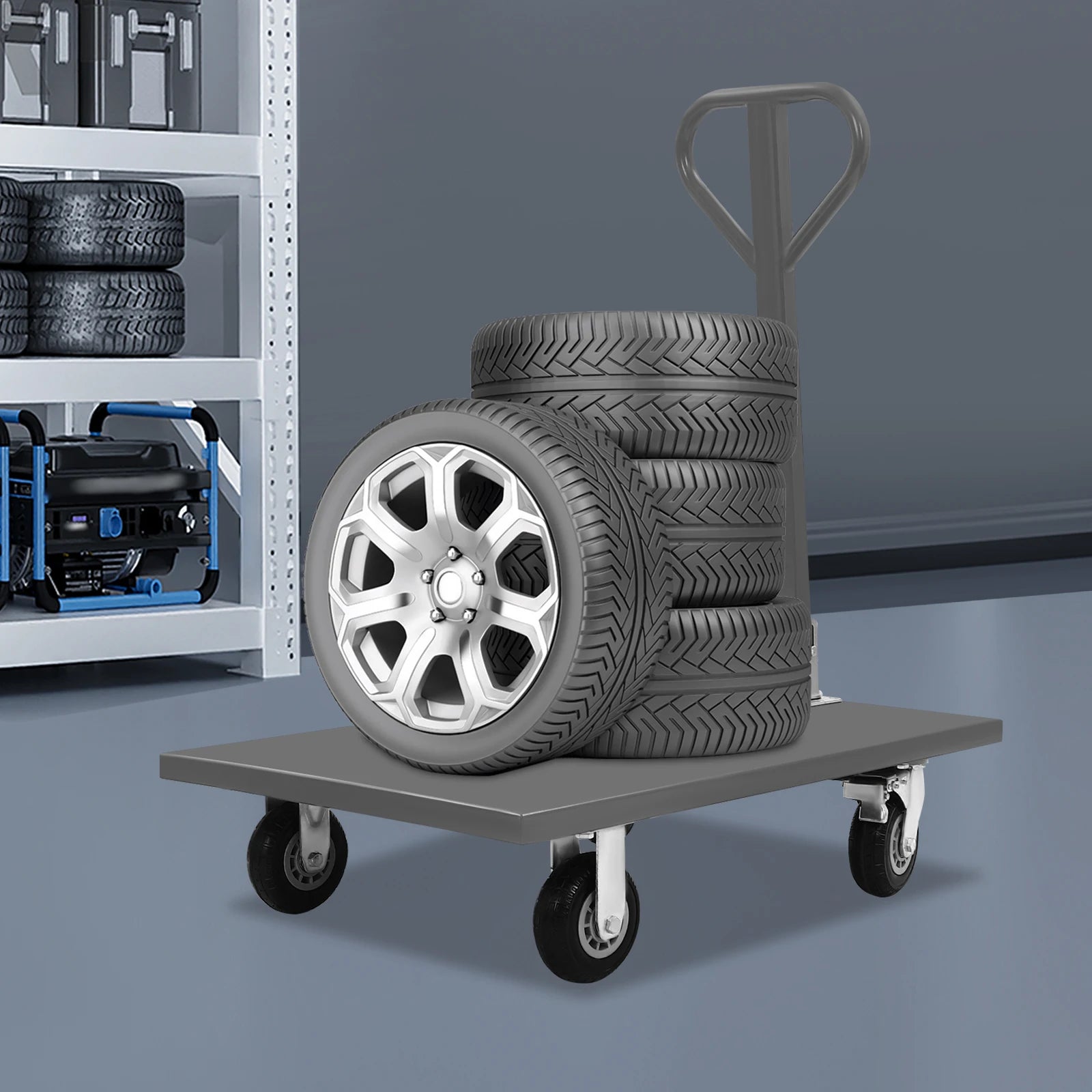 2000lbs  Steel Plate Cart  with Front Handle 360 Degree Swivel Gray 36*24in Dolly Cart with Wheels Heavy Duty 91.4*61*108.2cm
