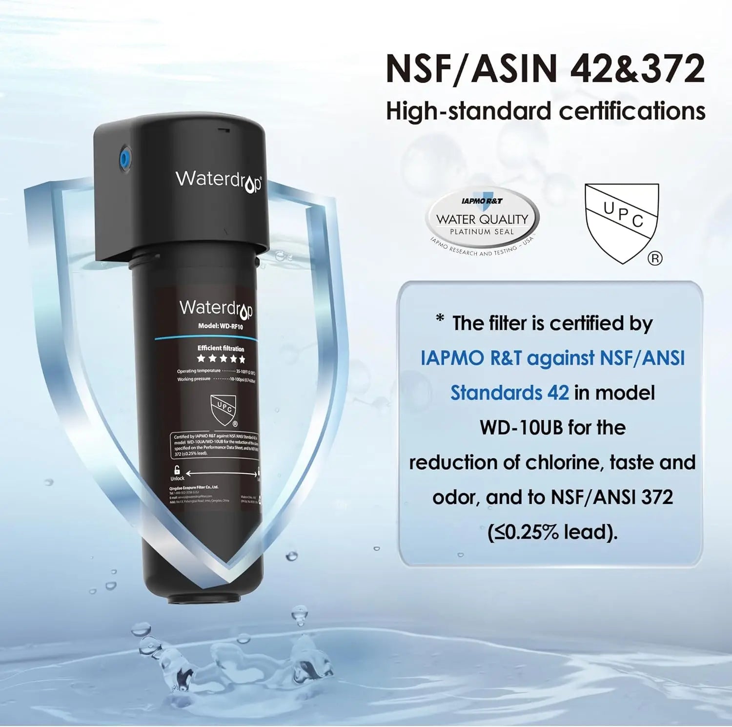 Waterdrop 10UB Under Sink Water Filter, Reduces PFAS, PFOA/PFOS, Lead, Chlorine, Bad Taste, NSF/ANSI 42 Certified, 8K Gallons