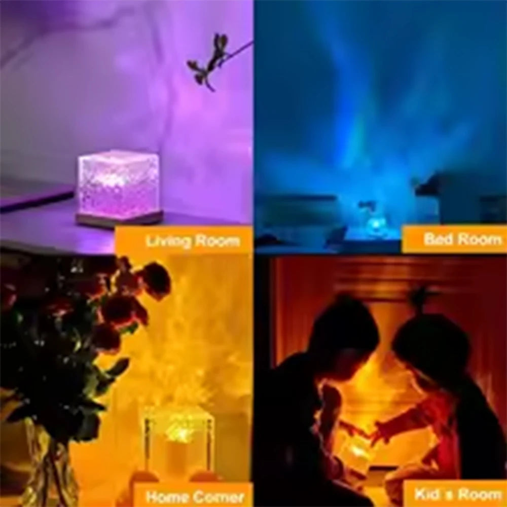 Lámpara de mesa recargable HOMEFISH RGB de 16 colores con control remoto, proyector de olas oceánicas y aurora boreal para la decoración del dormitorio.