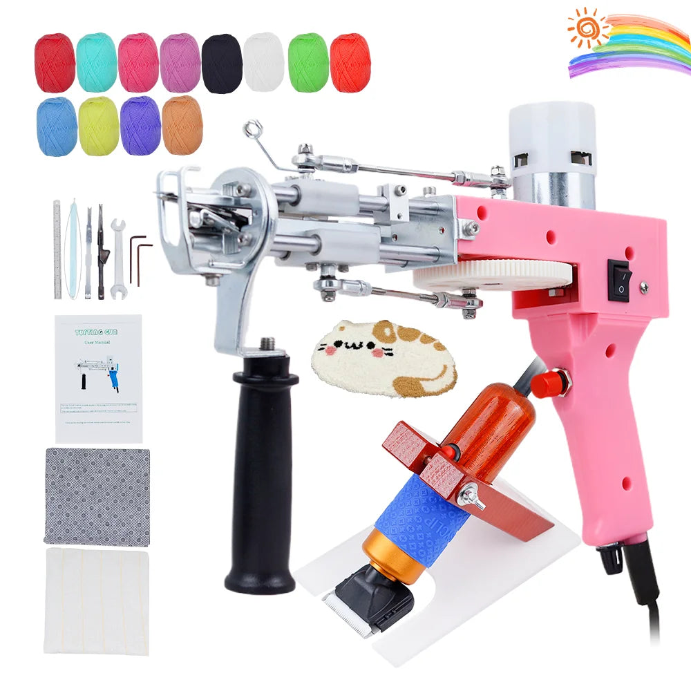 2 in 1 Tufting Gun Set Electric Touffing Pistol,7 – 21mm Tufting Pisto, with Wool Yarn and Tufting Canvas,Trimmer for Beginners