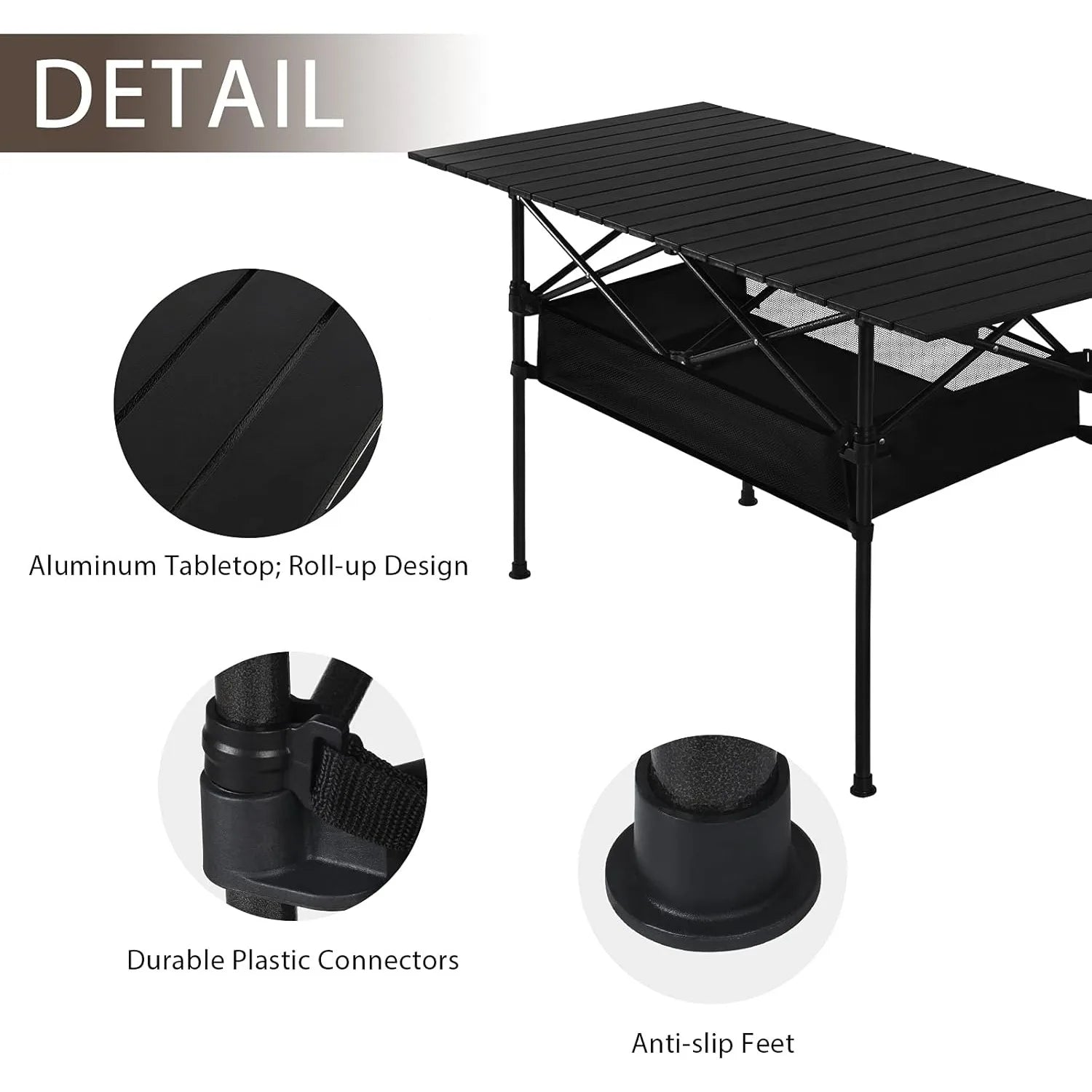 Portable Aluminum Roll-Up Camping Table - 46x27x22in Compact Backpacking Table, Lightweight Picnic Table for Outdoor (Black)