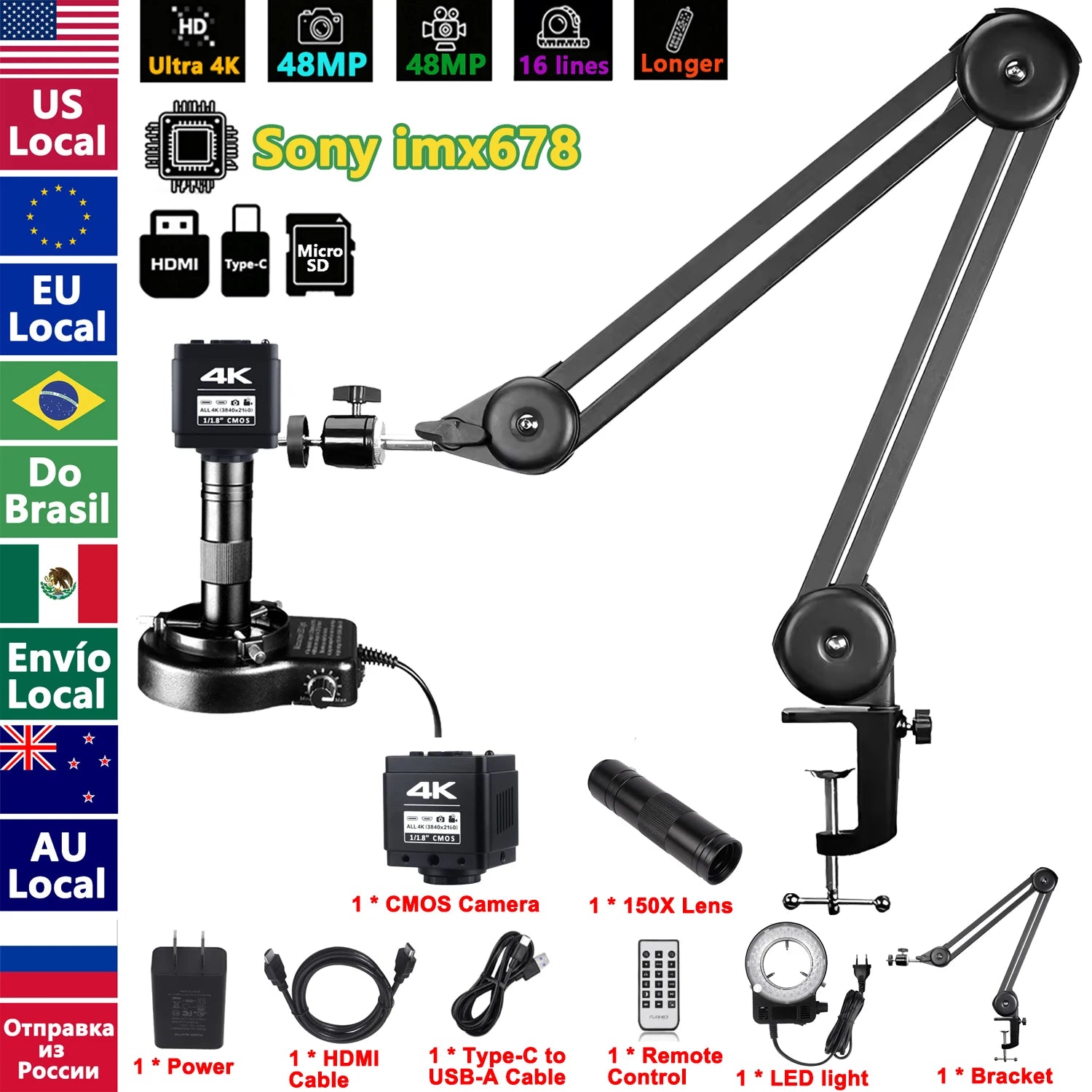 YIZHAN 4K Digital Microscope With Software, imx678 imx415 Sensor, 150X Electronic Microscope For Soldering, Reinforced Bracket
