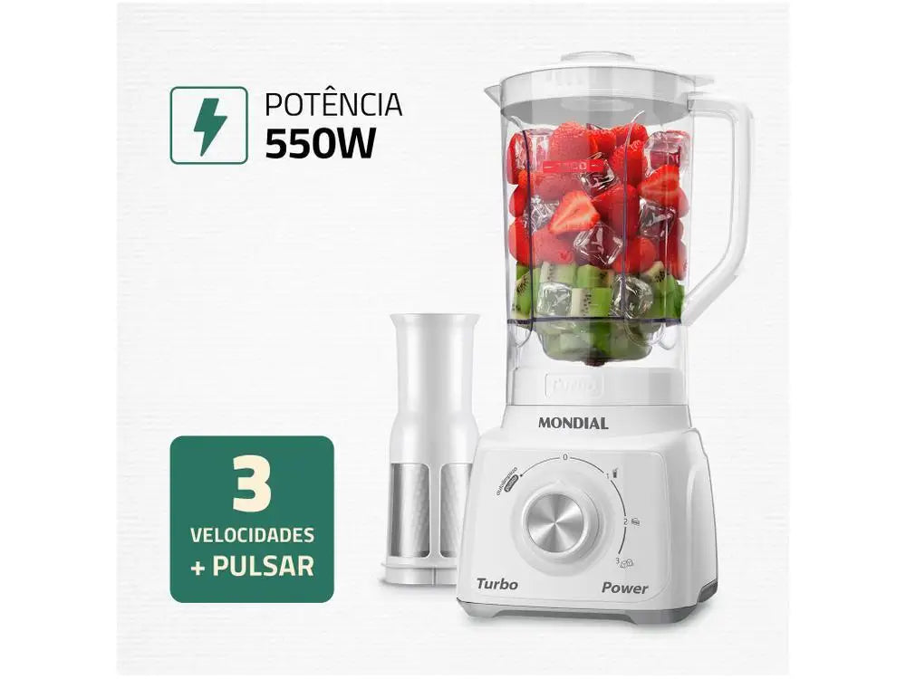 L-99-WG Mondial Turbo Power Blender with Filter 3 Speeds 500W White and Grey-220V