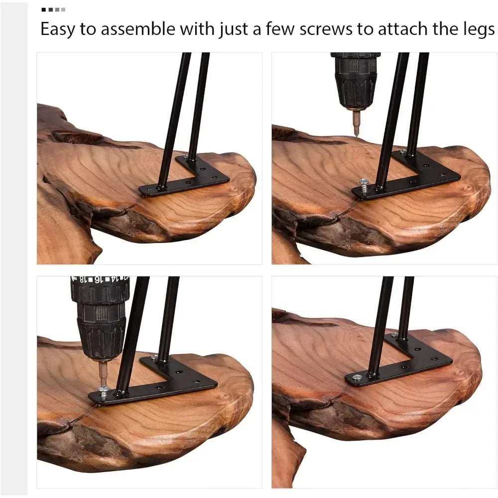 Natural Wood Coffee Table with Clear Lacquer Finish and Metal Hairpin Legs for Living Room - 16" Tall - Mesa de Centro para Sala