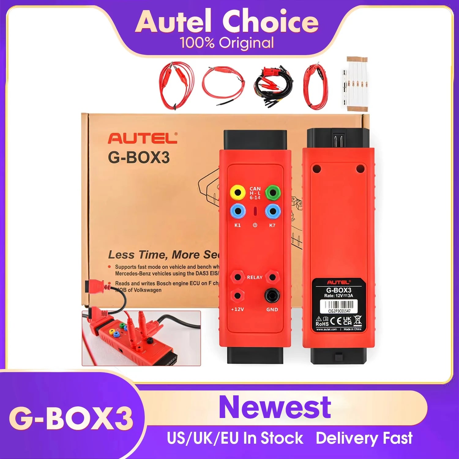 Autel GBOX3 Key Programming Tool G-BOX For Mercedes-Benz BMW Toyota 4A All Key Lost Work Key Programmer With KM100/ IM508/ IM608