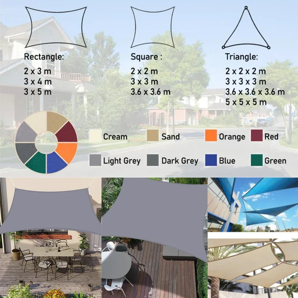 Waterproof Oxford Gray Square Rectangle Shade Sail Garden Terrace Canopy Swimming Sun Shade Outdoor Camping Yard Sail Shelter