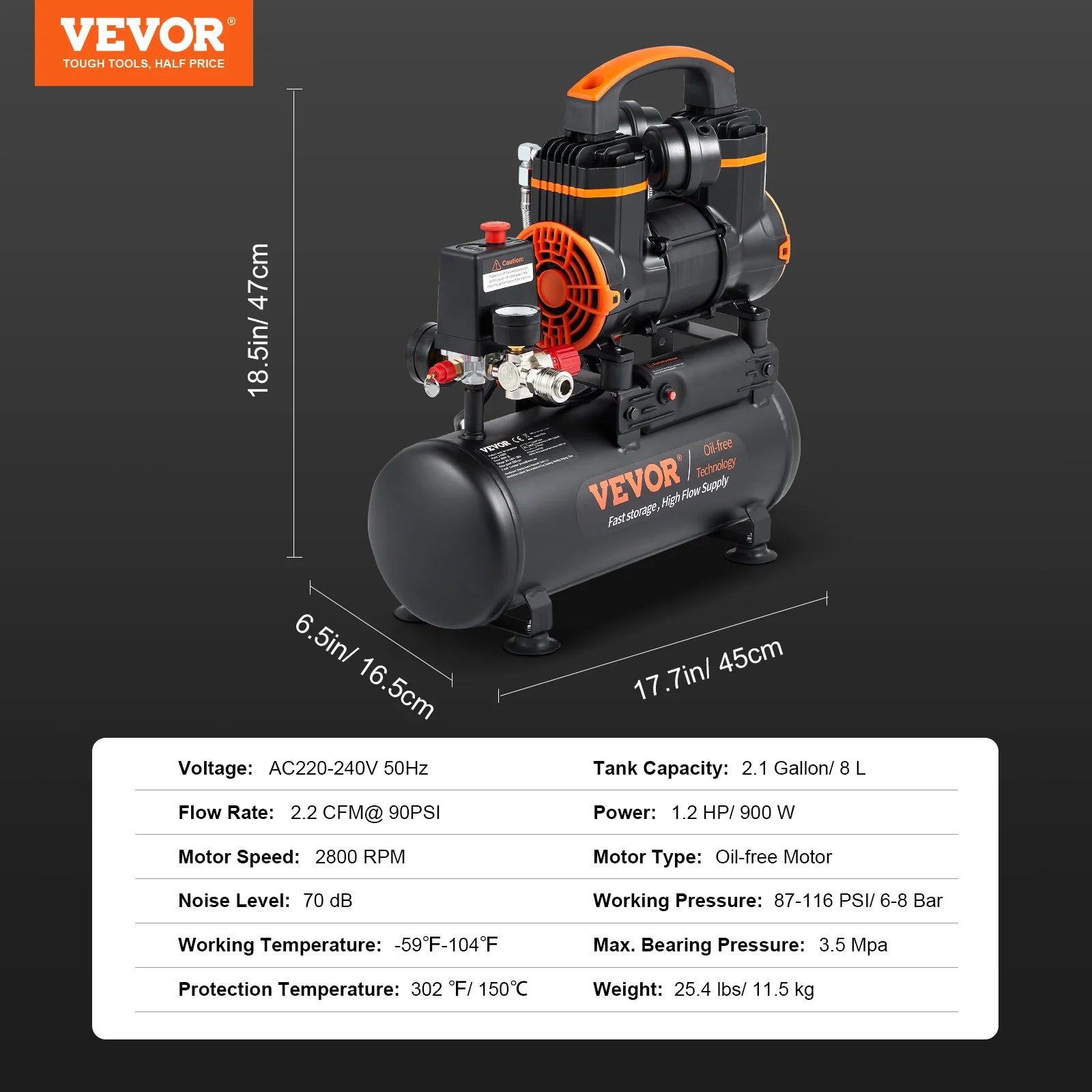 SucceBuy Silent Air Compressor 9L 18L 24L 35L Quiet Oil-free Portable Air Pump for Home Repair Tire Inflation Whisper Compressor