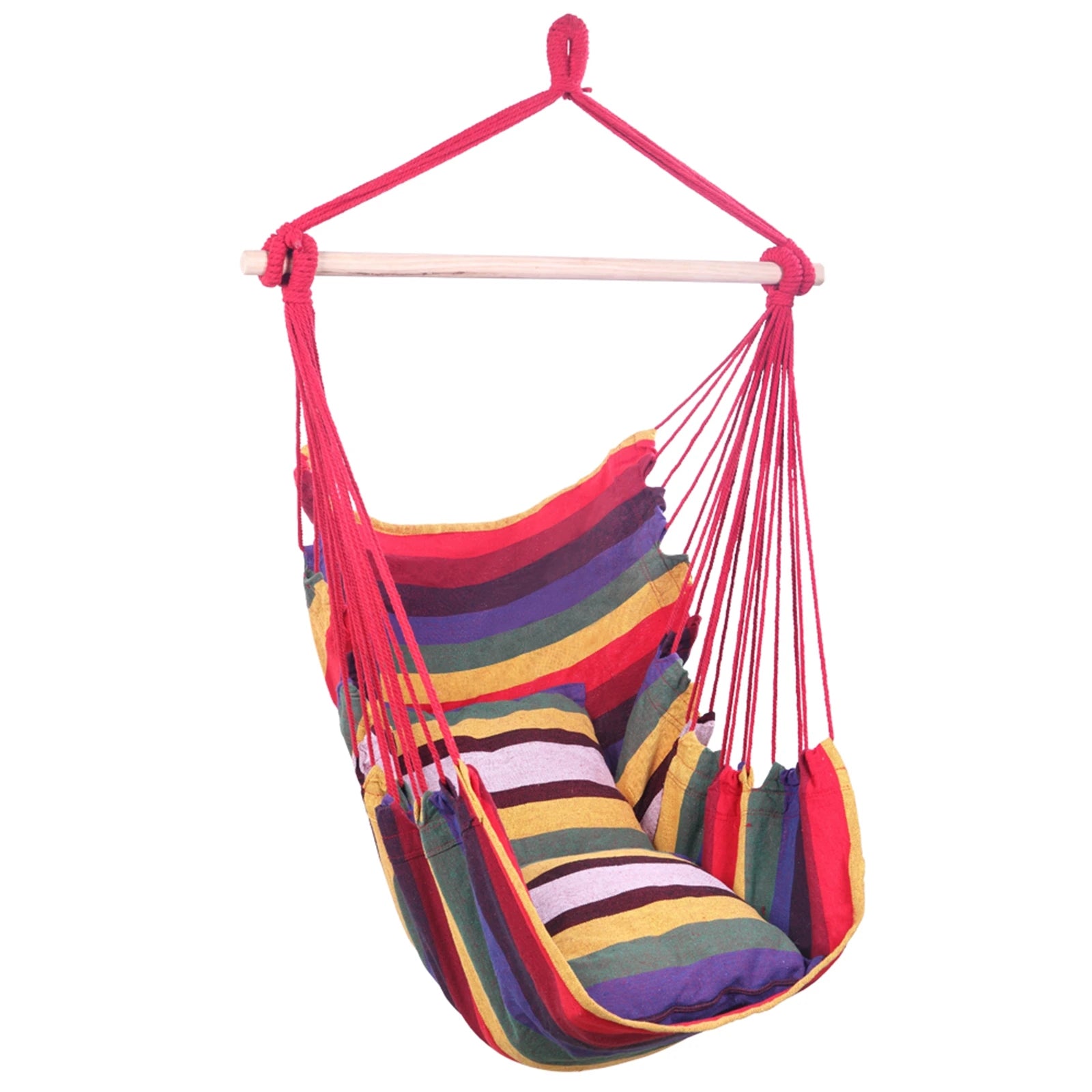 Distinctive Cotton Canvas Hanging Rope Chair With Pillows Rainbow Durable Long Lasting Wear-resistant Construction