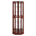 6 Shelf Corner Curio Display Cabinet with Lights, Mirrors and Adjustable Shelves, Cherry(E26 light bulb not included)