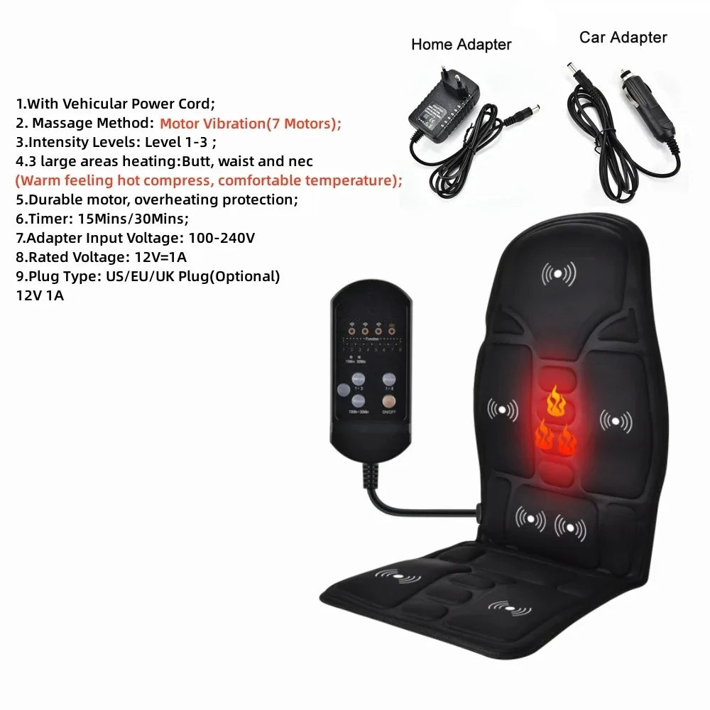 Electric Heating Vibrating Massage Pad Muscle Relax Cussion Seat Lumbar Back Shoulder Massager Mattress for Car Office Home