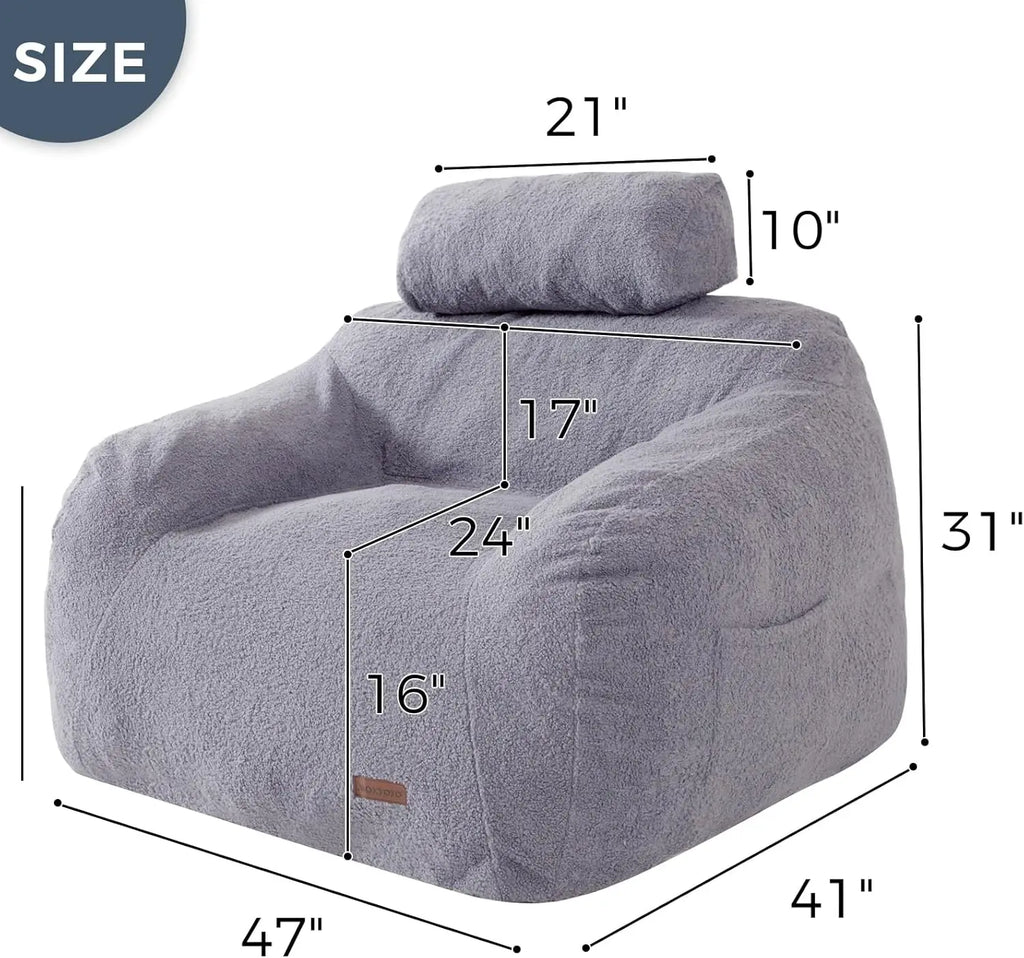 Maxyoyo Giant Bean Bag Chair With Pillow, Boucle Bean Bag Sofa For Adults,Large Upholstered Bean Bag Couch Lazy Sofa With
