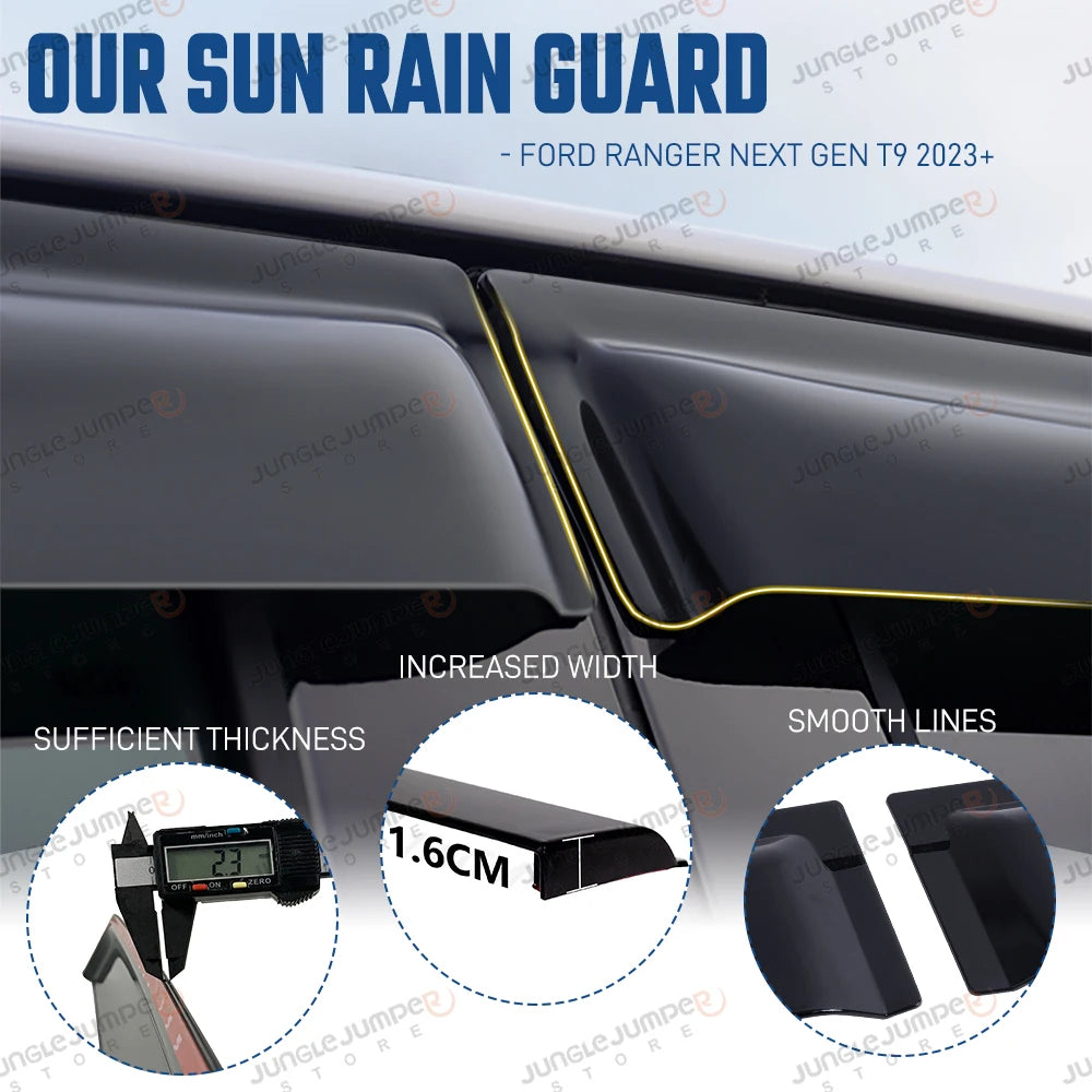 Sun Rain Guards For Ford Ranger T9 2023 2024 Wildtrak Sport XLT XLS XL Smoke Black Window Visor Car Exterior Accessories