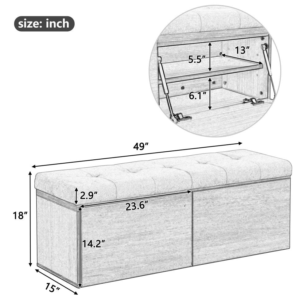 49" Shoe Storage Bench Entryway Shoe Cabinet Storage Ottoman Padded Seat Cushion Double Doors Entryway Hallway and Bedroom
