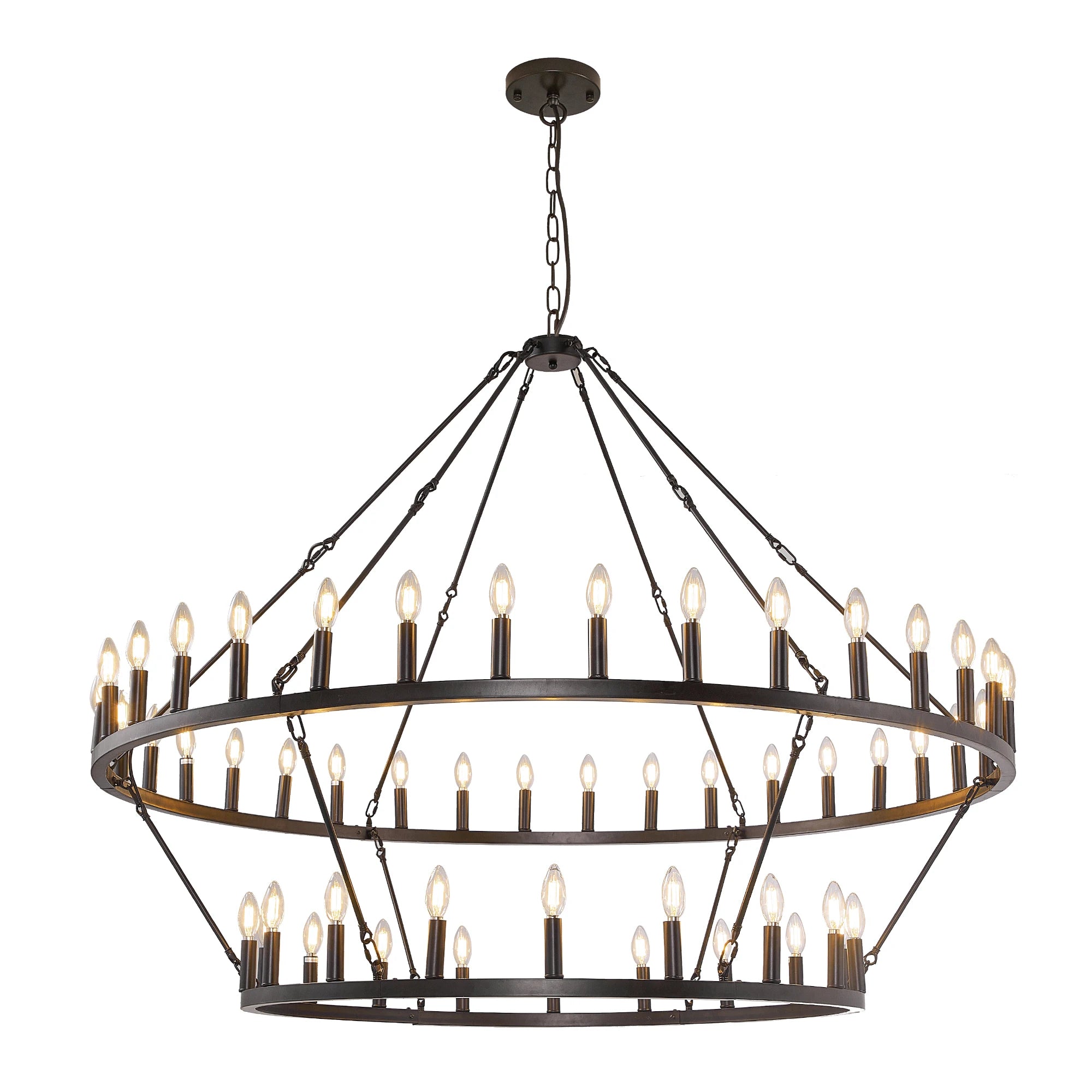 60'' Extra Large Wagon Wheel Chandelier 2 Tier 54-Light Farmhouse Pendant Light Fixture Round  Hanging Lighting for High Ceiling