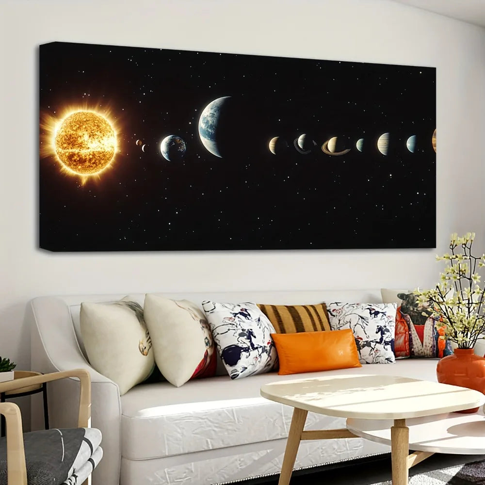 1.5 inch thick pine frame, solar system painting, suitable for interior wall decoration, home and dormitory decoration
