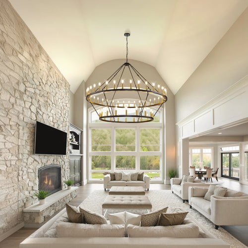60'' Extra Large Wagon Wheel Chandelier 2 Tier 54-Light Farmhouse Pendant Light Fixture Round  Hanging Lighting for High Ceiling