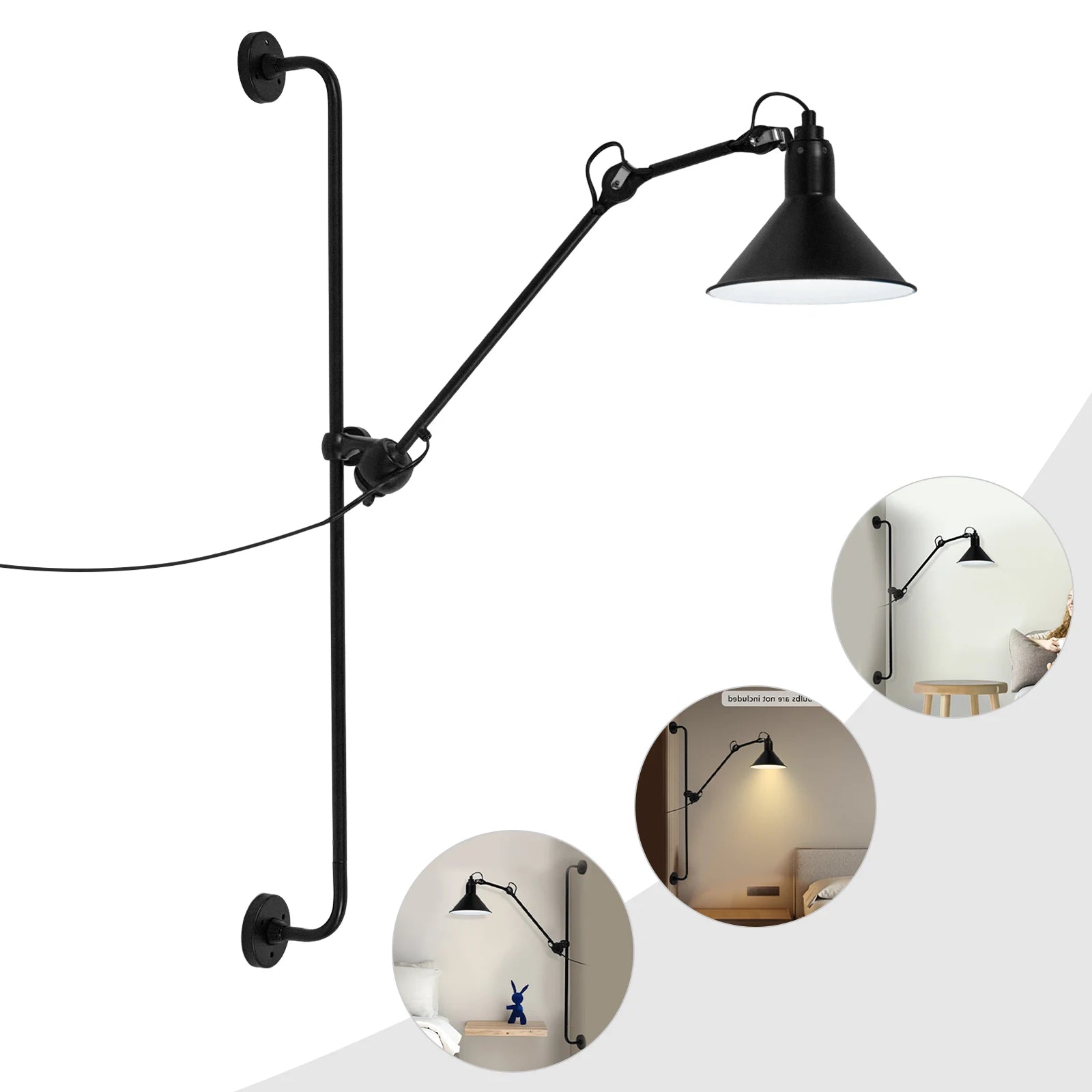 Adjustable Wall Light, E26/E27 Socket, 60W Max, 180° Brackets, 360° Rotatable Lampshade, Iron Construction for Home Decor