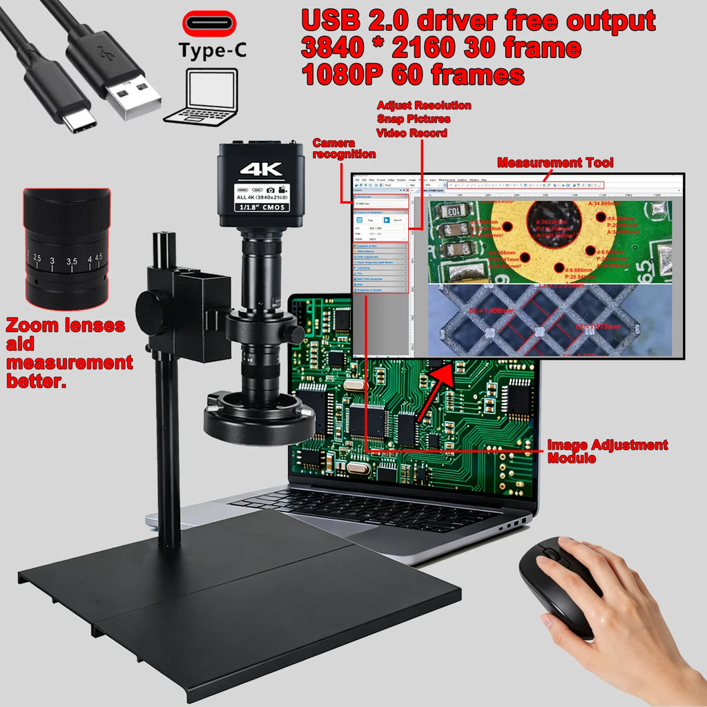 YIZHAN 4K Digital Microscope With Software, imx678 imx415 Sensor, 150X Electronic Microscope For Soldering, Reinforced Bracket