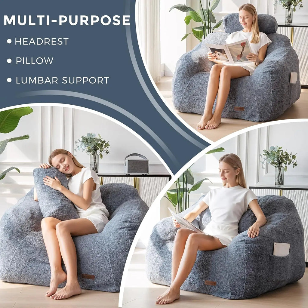 Maxyoyo Giant Bean Bag Chair With Pillow, Boucle Bean Bag Sofa For Adults,Large Upholstered Bean Bag Couch Lazy Sofa With