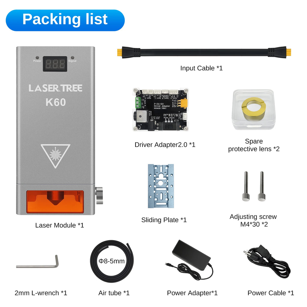 LASER TREE K60 60W Optical Power Laser Module Adjustable 20W/40W Power For CNC Laser Engraver Cutting Woodworking DIY Tools