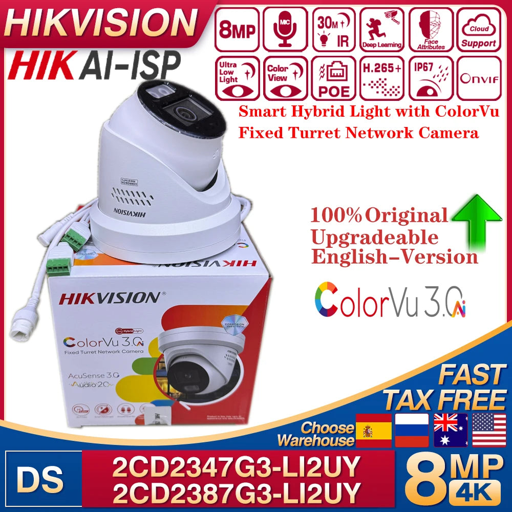 NEW Original Hikvision 4MP DS-2CD2347G3-LI2UY&8MP DS-2CD2387G3-LI2UY Smart Hybrid Light with ColorVu Fixed Turret Network Camera